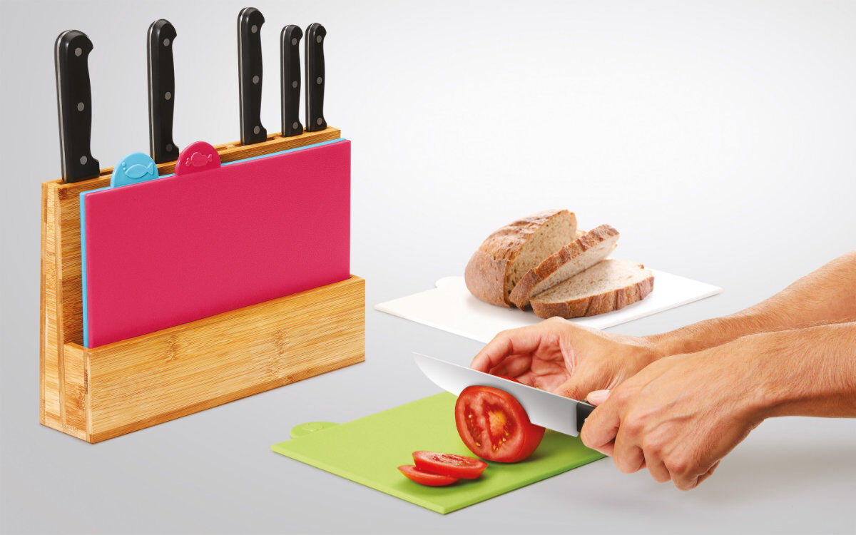 METALTEX 569250000 cut&store Schneidebretter 4er Set mit Ständer / Schneidbretter