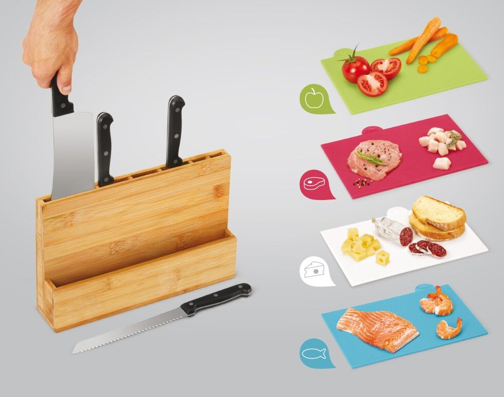METALTEX 569250000 cut&store Schneidebretter 4er Set mit Ständer / Schneidbretter