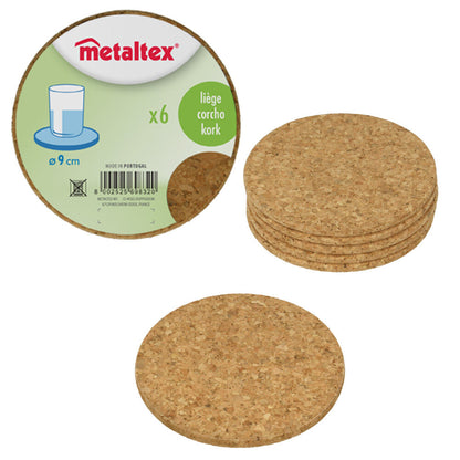 60er SET METALTEX 569832010 Glasuntersetzer, Ø 9 x 0,5 cm / Kork Untersetzer