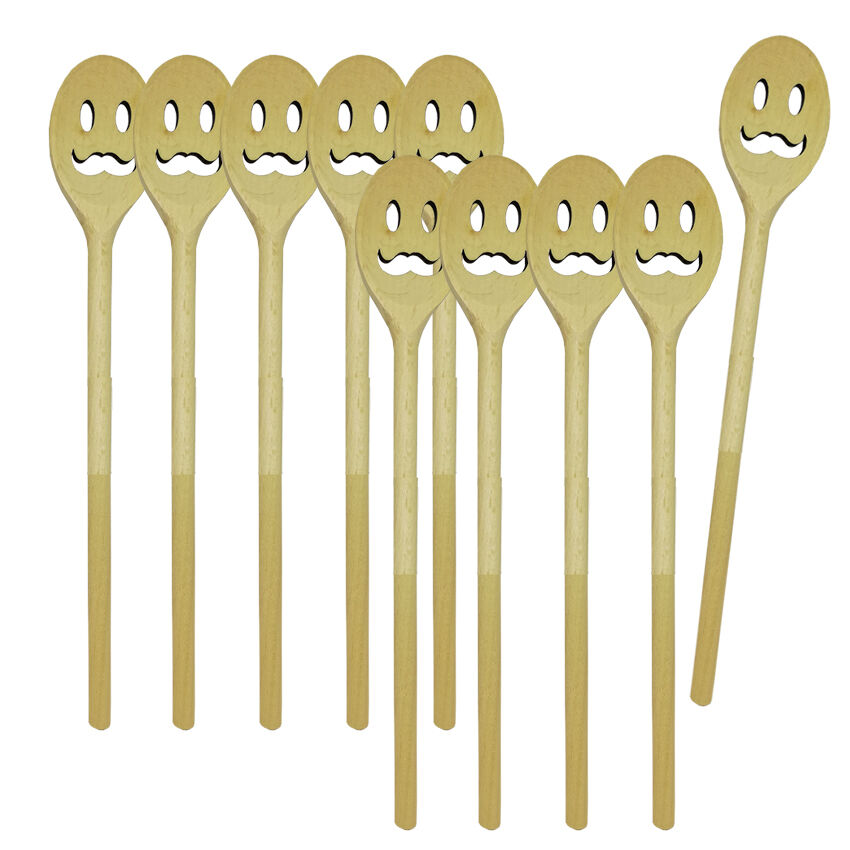 10er SET METALTEX 570310000 Kochlöffel oval 30 cm MR. aus Buchenholz mit Gesicht Mann / Backzubehör / Kochzubehör