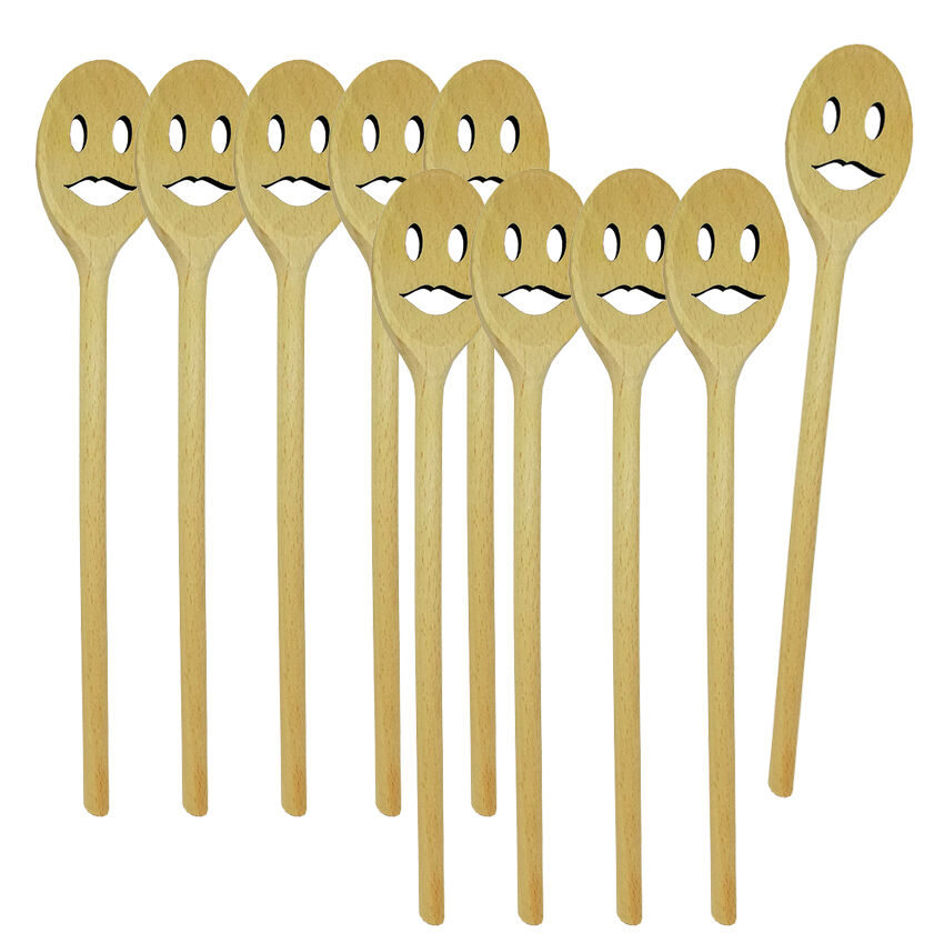 10er SET METALTEX 570312000 Kochlöffel oval 30 cm MRS. aus Buchenholz mit Gesicht Frau / Backzubehör / Kochzubehör