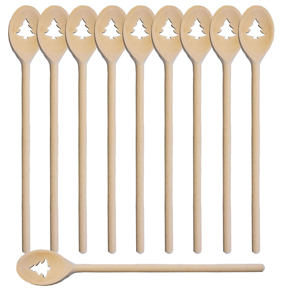 10er SET METALTEX 570318000 Kochlöffel oval 30 cm aus Buchenholz, Motiv Tannenbaum / Backzubehör / Kochzubehör