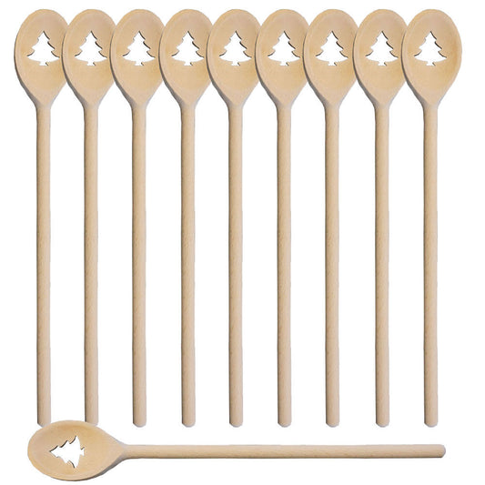 10er SET METALTEX 570318000 Kochlöffel oval 30 cm aus Buchenholz, Motiv Tannenbaum / Backzubehör / Kochzubehör