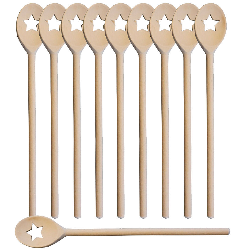 10er SET METALTEX 570320000 Kochlöffel oval 30 cm aus Buchenholz, Motiv Stern / Backzubehör / Kochzubehör