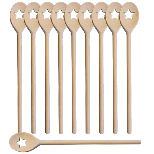 10er SET METALTEX 570320000 Kochlöffel oval 30 cm aus Buchenholz, Motiv Stern / Backzubehör / Kochzubehör