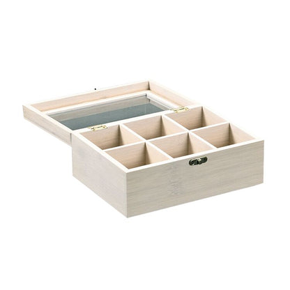 KESPER 57902 Teebox mit 6 Fächern und Sichtfenster aus Bambus, weiß gekälkt / Tee-Box / Teebeutel Box