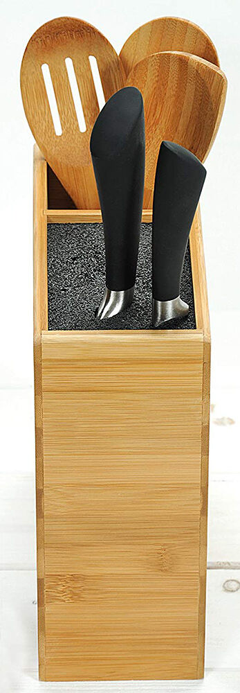 KESPER 58027 Messerblock unbestückt mit Utensilienbox aus Bambus / Universalmesserblock / Messerhalter / Utensilienhalter
