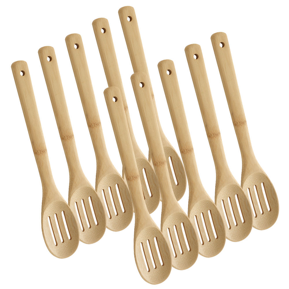 10er SET METALTEX -Bamboo Line- Servierlöffel geschlitzt aus Bambusholz / Holzbesteck / Bambus