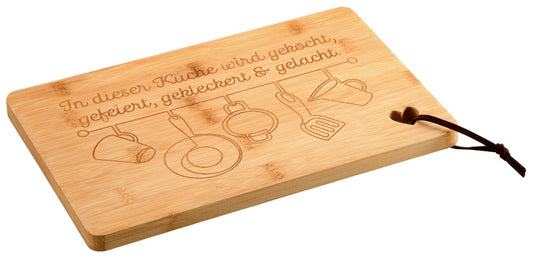 KESPER 58391 Schneidebrett mit Herz, Motiv Küche, 31,5 x 20,5 cm aus Bambus / Servierbrett