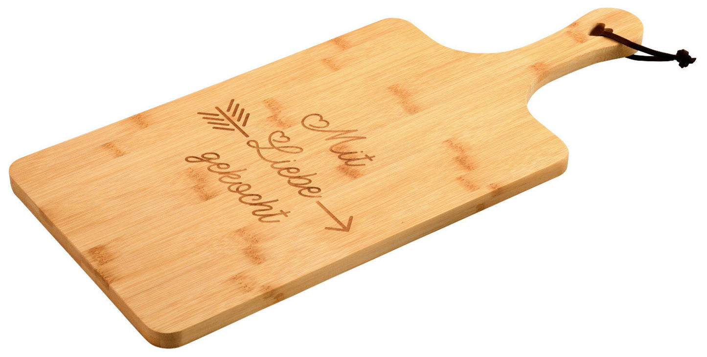 KESPER 58394 Schneidebrett mit Herz, Motiv Mit Liebe gekocht, 55 x 25 cm aus Bambus / Servierbrett