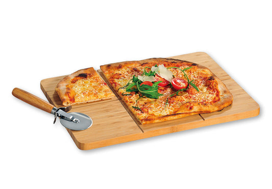 KESPER 58466 Pizza Schneide-/Servierbrett 40 x 30 cm aus Bambus inkl. Schneider / Pizzabrett