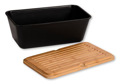 KESPER 58498 Brotbox mit Schneidebrett, schwarz matt / Brotaufbewahrung