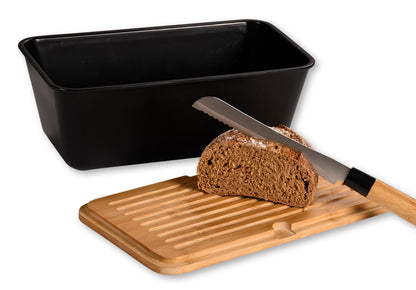 KESPER 58498 Brotbox mit Schneidebrett, schwarz matt / Brotaufbewahrung