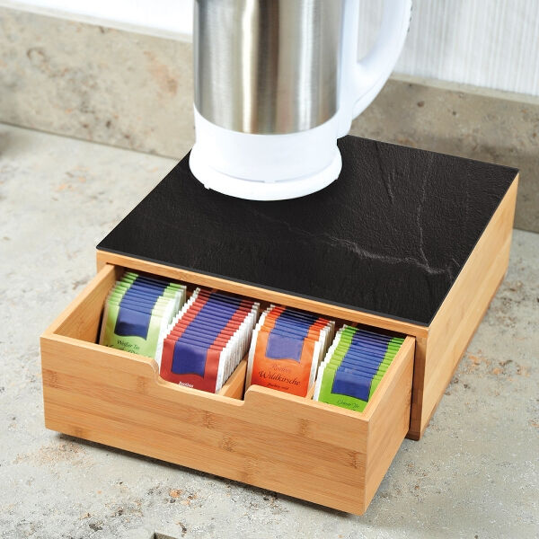 KESPER 58951 Box mit Schublade und 8 Fächern / Kaffeekapsel-Box / Teebox / Teebeutel Box