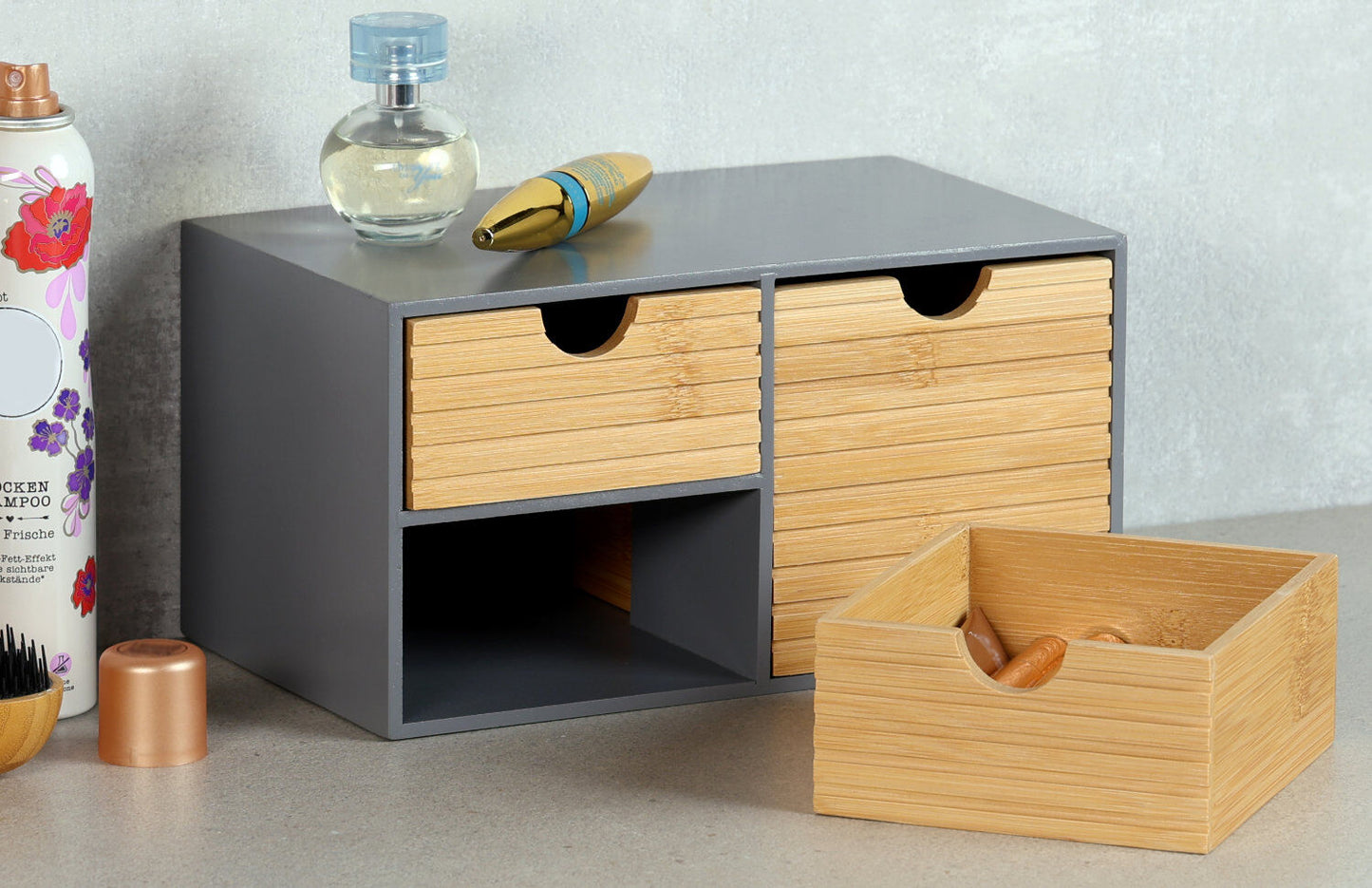 KESPER 58961 Organizer mit 3 Schubladen, grau, FSC / Mini-Kommode