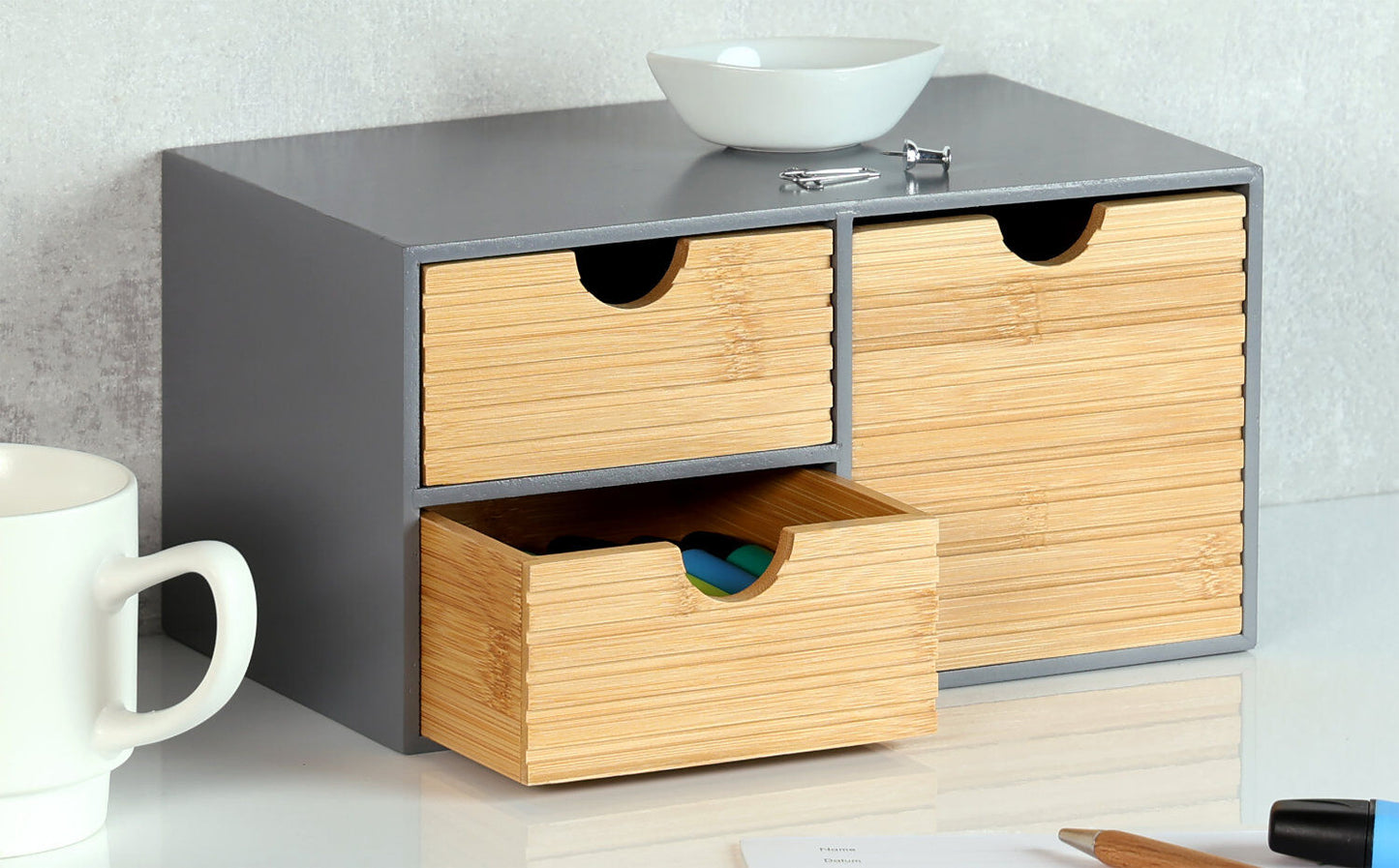 KESPER 58961 Organizer mit 3 Schubladen, grau, FSC / Mini-Kommode