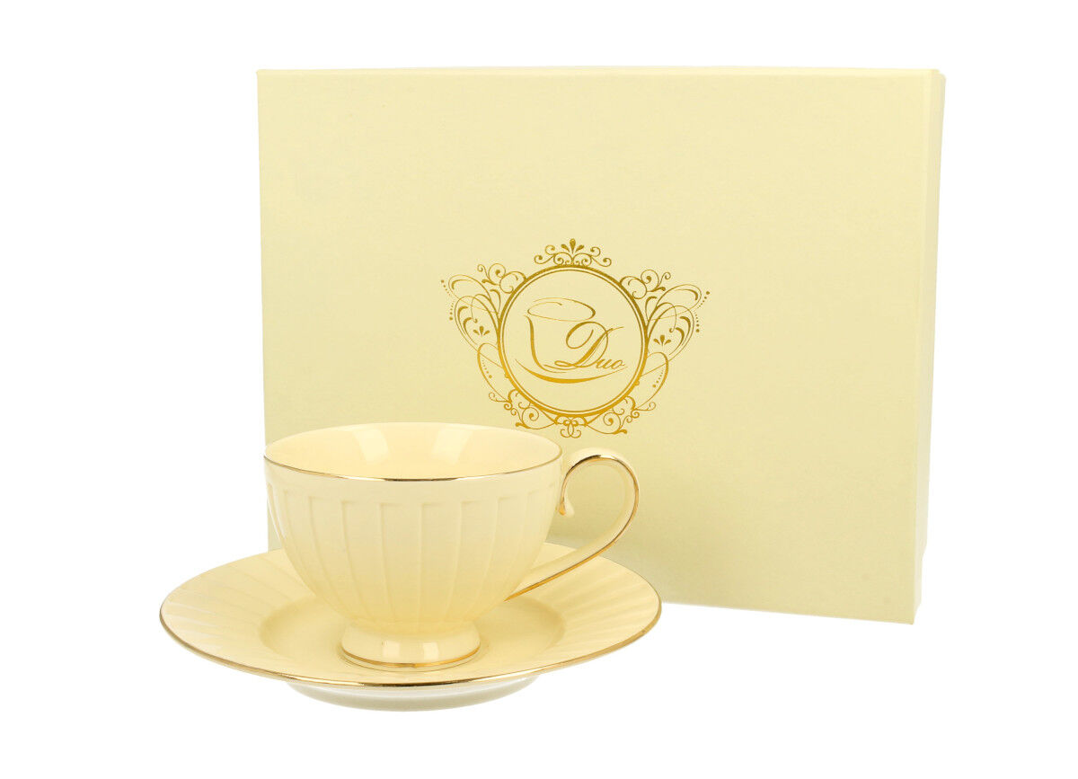DUO ECRU Tasse 220 ml NINA mit Untertasse, New Bone China Porzellan