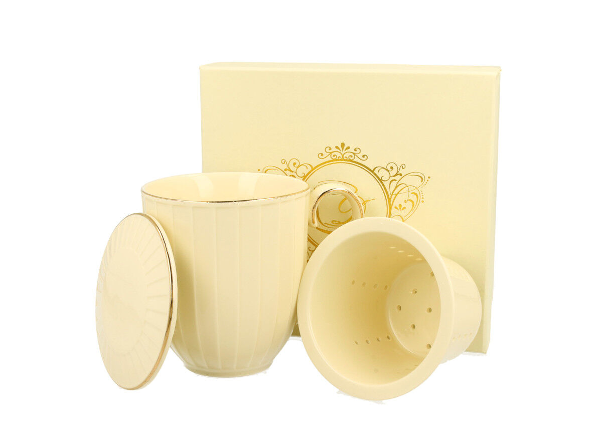 DUO ECRU Becher 400 ml NINA mit Teesieb, New Bone China Porzellan