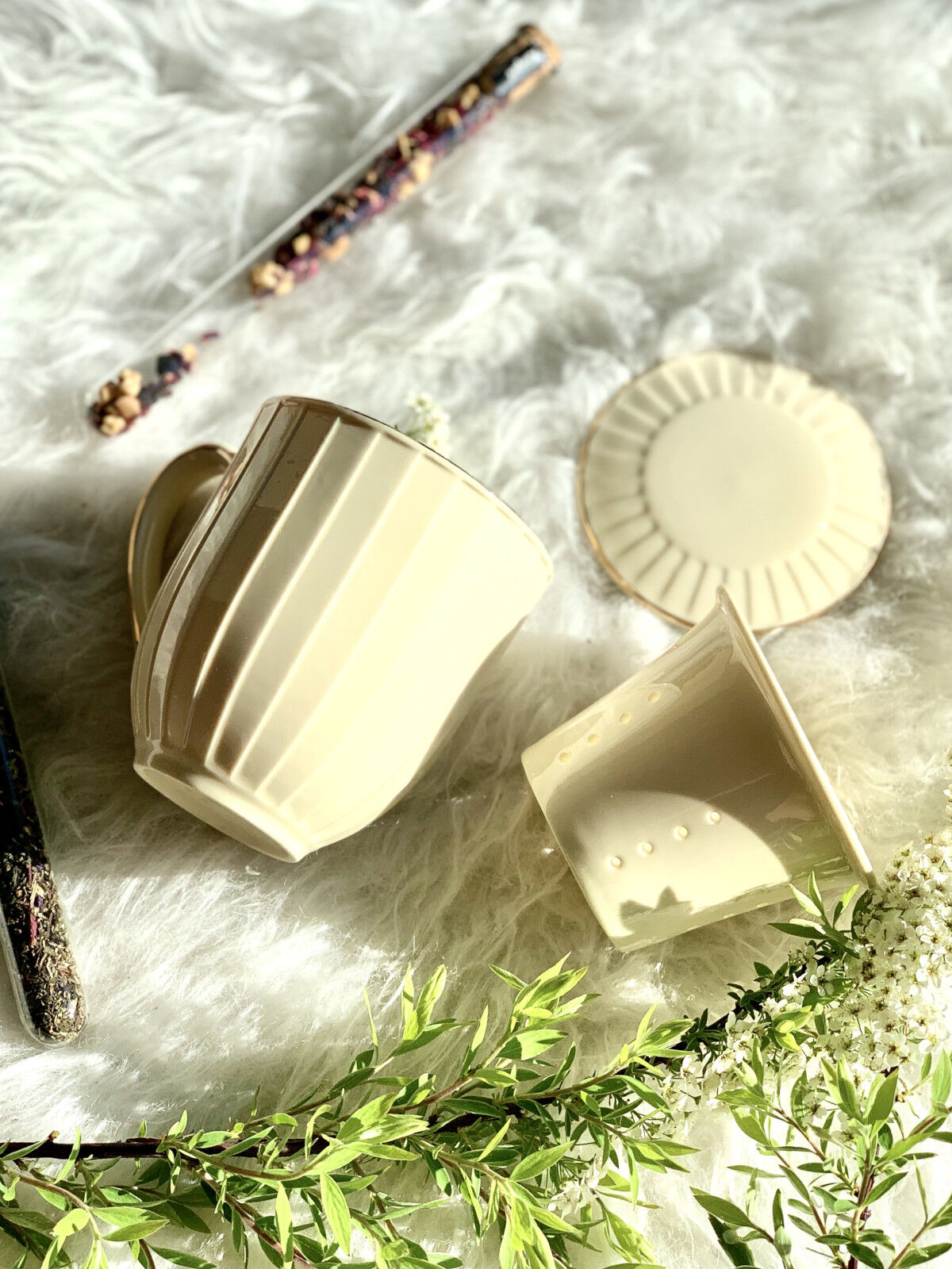 DUO ECRU Becher 400 ml NINA mit Teesieb, New Bone China Porzellan – Bild 7