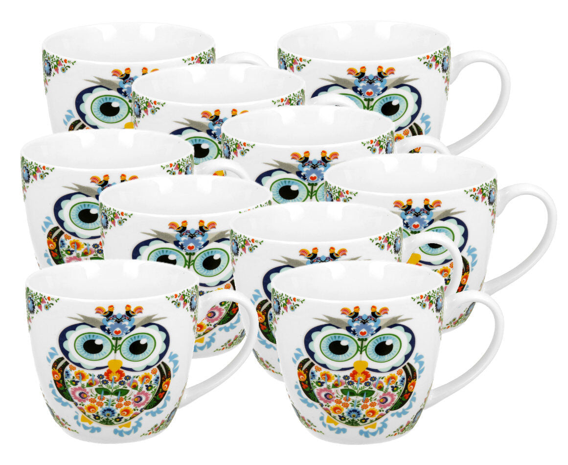 10er SET DUO ETNO Becher 460 ml ETNO OWL in Tragetasche, New Bone China Porzellan