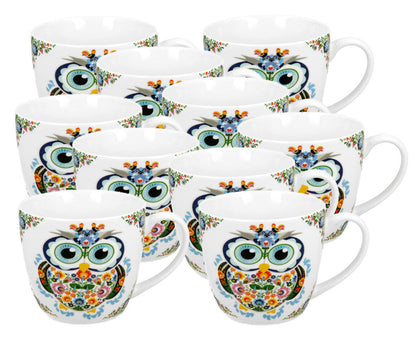 10er SET DUO ETNO Becher 460 ml ETNO OWL in Tragetasche, New Bone China Porzellan