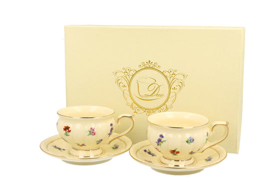 DUO ECRU 2er-Set Espressotassen 120 ml mit Untertassen, New Bone China Porzellan