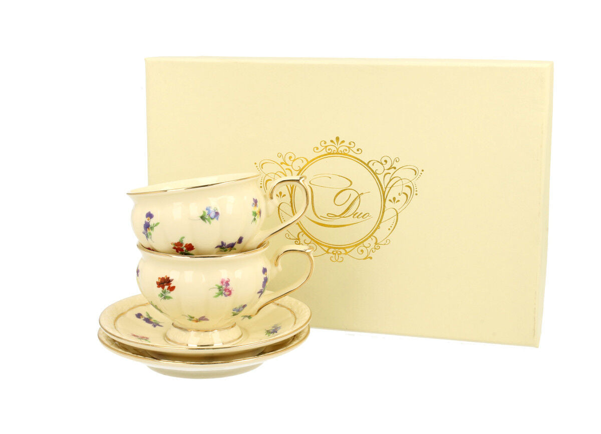 DUO ECRU 2er-Set Espressotassen 120 ml mit Untertassen, New Bone China Porzellan – Bild 2