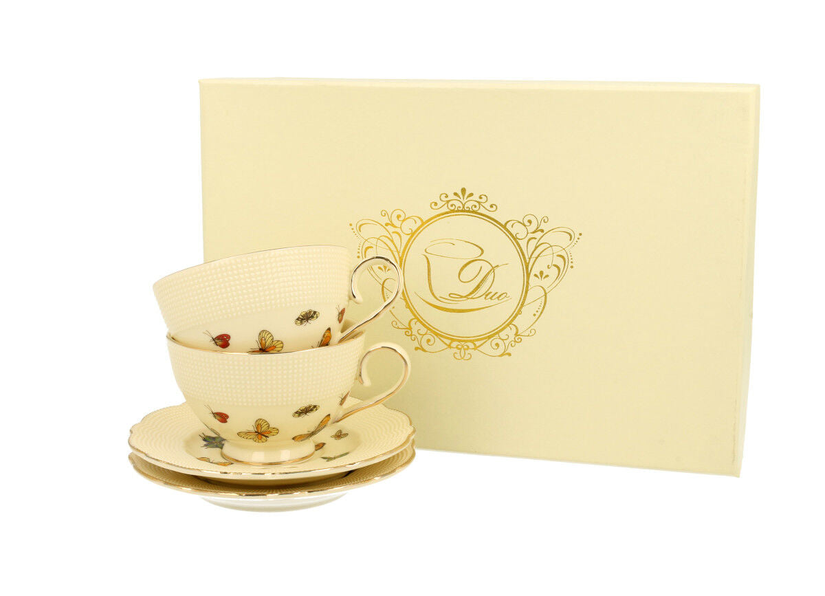 DUO ECRU 2er-Set Espressotassen 125 ml mit Untertassen, New Bone China Porzellan – Bild 2