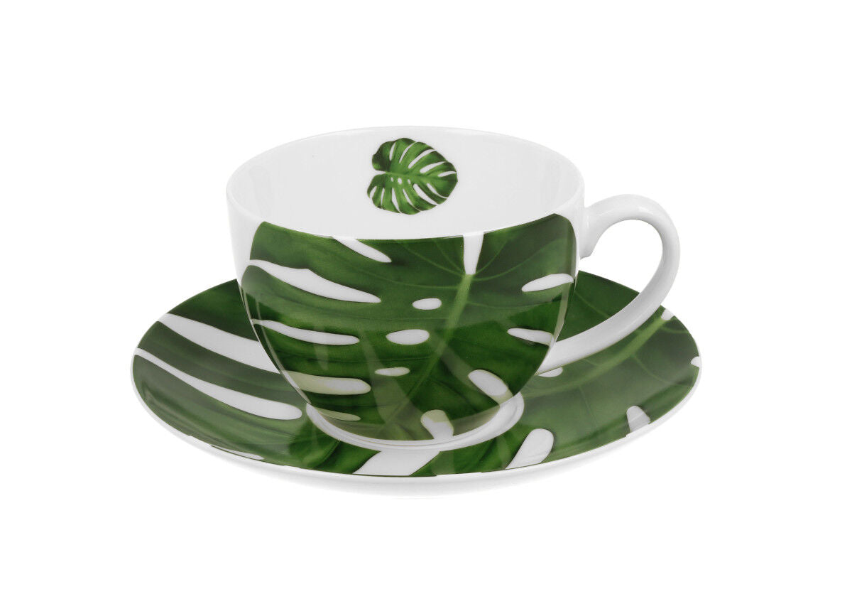 DUO FLORAL Tasse 250 ml MONSTERA mit Untertasse, New Bone China Porzellan