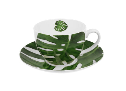 DUO FLORAL Tasse 250 ml MONSTERA mit Untertasse, New Bone China Porzellan
