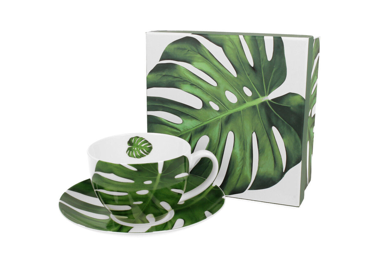 DUO FLORAL Tasse 250 ml MONSTERA mit Untertasse, New Bone China Porzellan – Bild 2