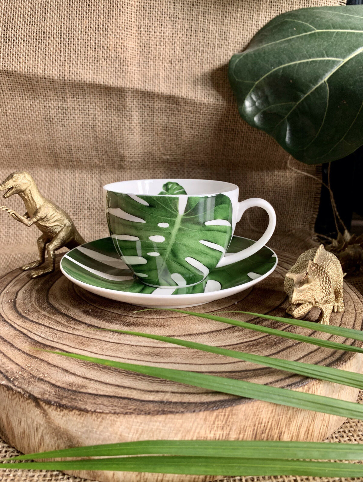 DUO FLORAL Tasse 250 ml MONSTERA mit Untertasse, New Bone China Porzellan – Bild 4