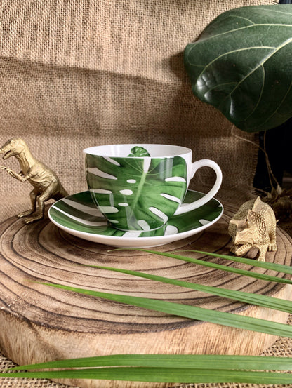 DUO FLORAL Tasse 250 ml MONSTERA mit Untertasse, New Bone China Porzellan – Bild 4