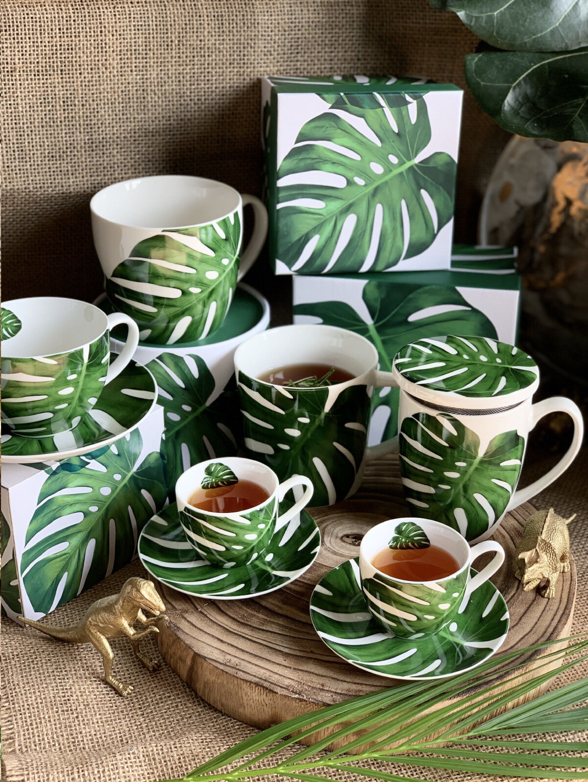 DUO FLORAL Tasse 250 ml MONSTERA mit Untertasse, New Bone China Porzellan – Bild 5