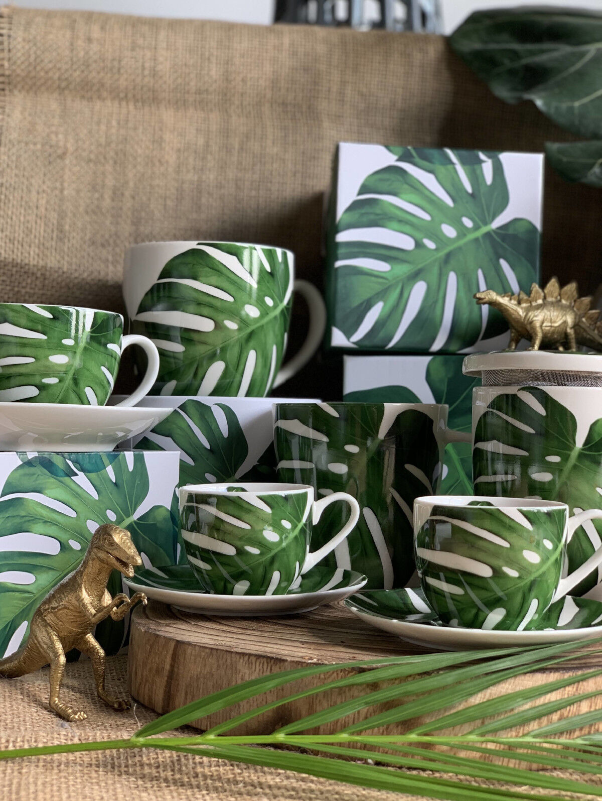 DUO FLORAL Tasse 250 ml MONSTERA mit Untertasse, New Bone China Porzellan – Bild 6