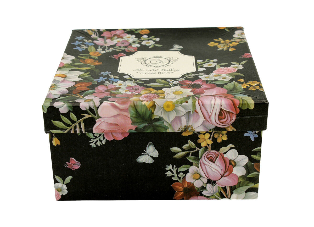 DUO FLORAL Jumbobecher 470 ml VINTAGE FLOWERS BLACK mit Untertasse, New Bone China Porzellan – Bild 3