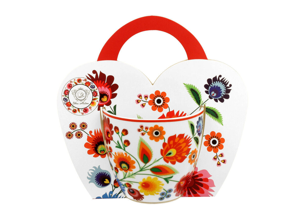 DUO ETNO Becher 460 ml ŁOWICZ in Tragetasche, New Bone China Porzellan