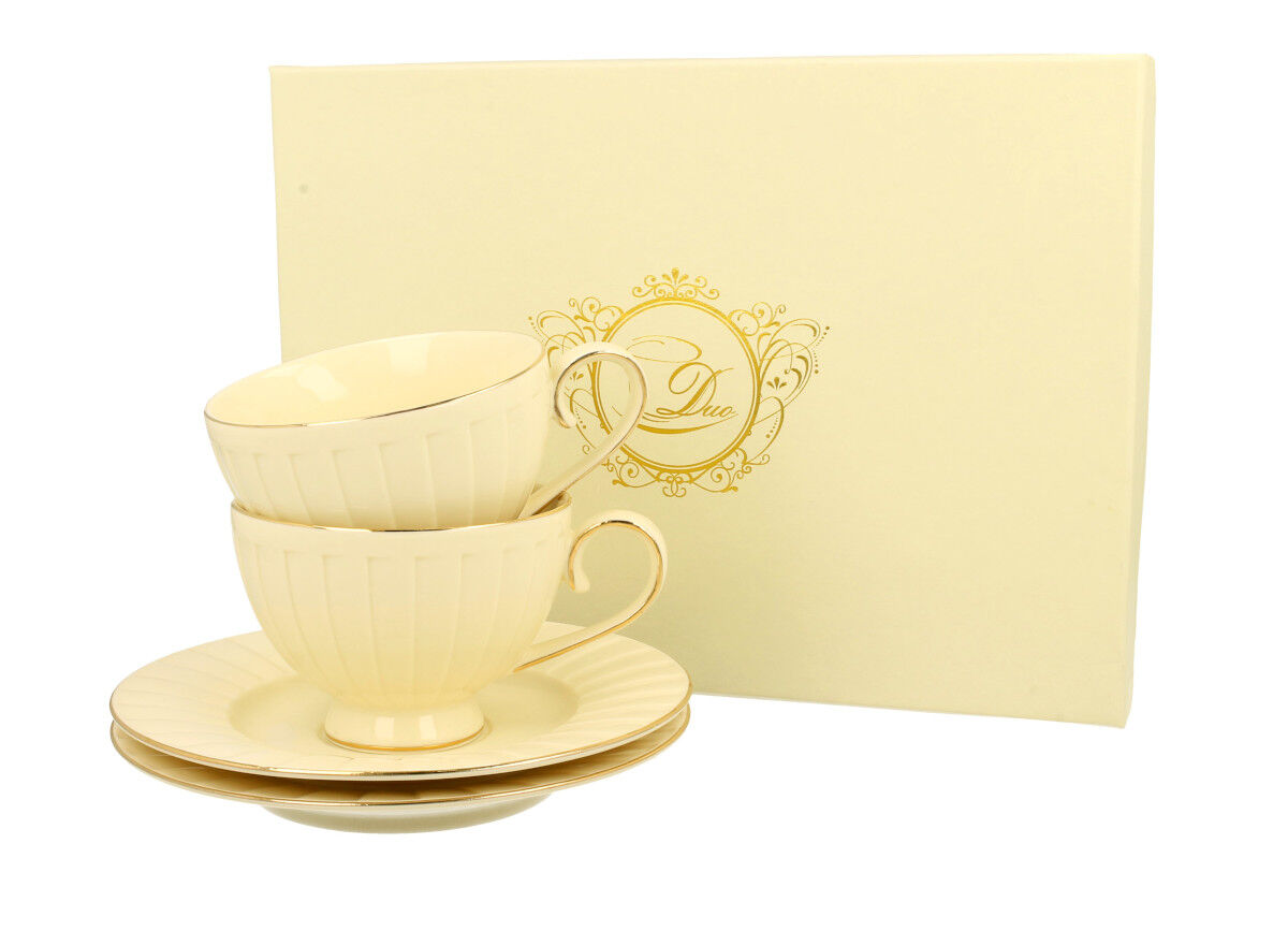 DUO ECRU 22674 2er-Set Tassen 220 ml mit Untertassen mit Untertassen, New Bone China Porzellan – Bild 2