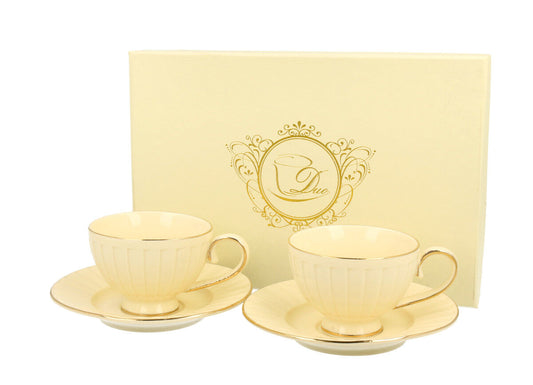 DUO ECRU 2er-Set Espressotassen mit Untertassen NINA New Bone China Porzellan