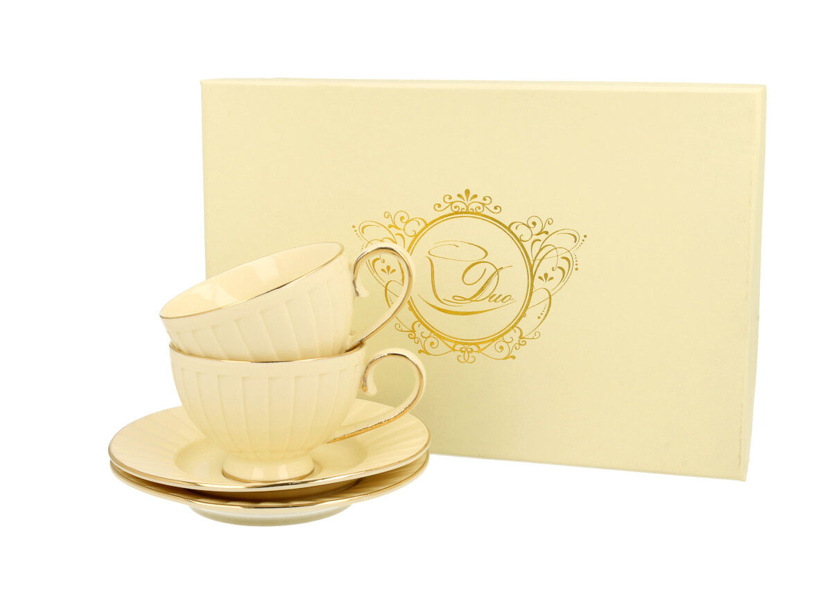DUO ECRU 2er-Set Espressotassen mit Untertassen NINA New Bone China Porzellan – Bild 2