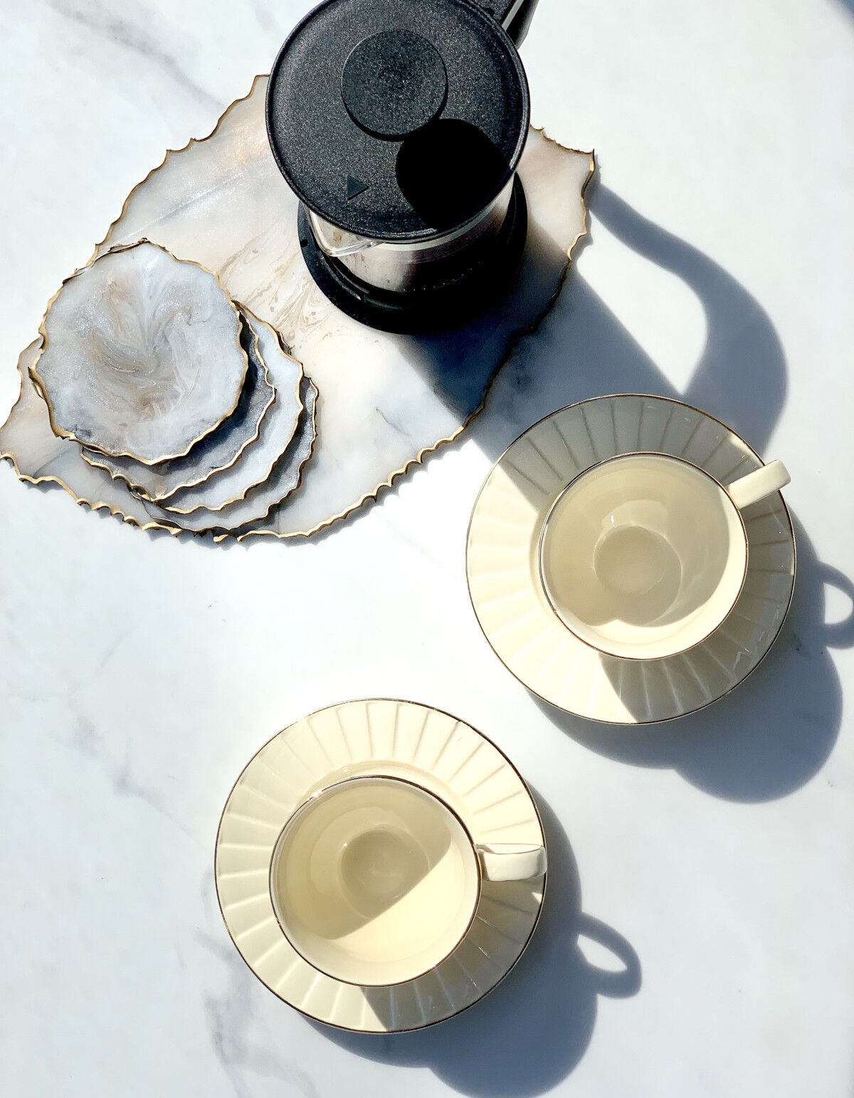 DUO ECRU 2er-Set Espressotassen mit Untertassen NINA New Bone China Porzellan – Bild 5