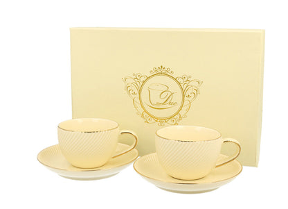 DUO ECRU 2er-Set Espressotassen 120 ml ICE CREAM mit Untertassen, New Bone China Porzellan