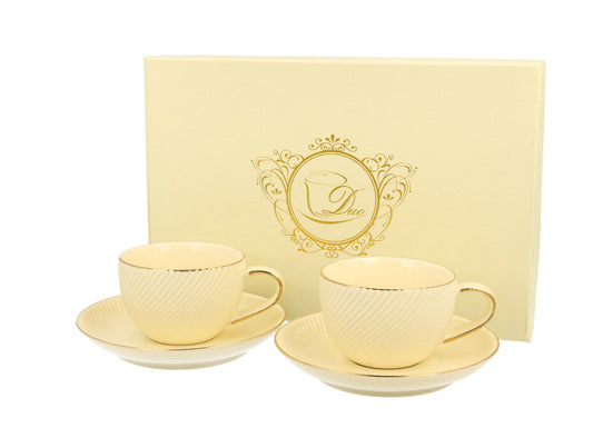 DUO ECRU 2er-Set Espressotassen 120 ml ICE CREAM mit Untertassen, New Bone China Porzellan