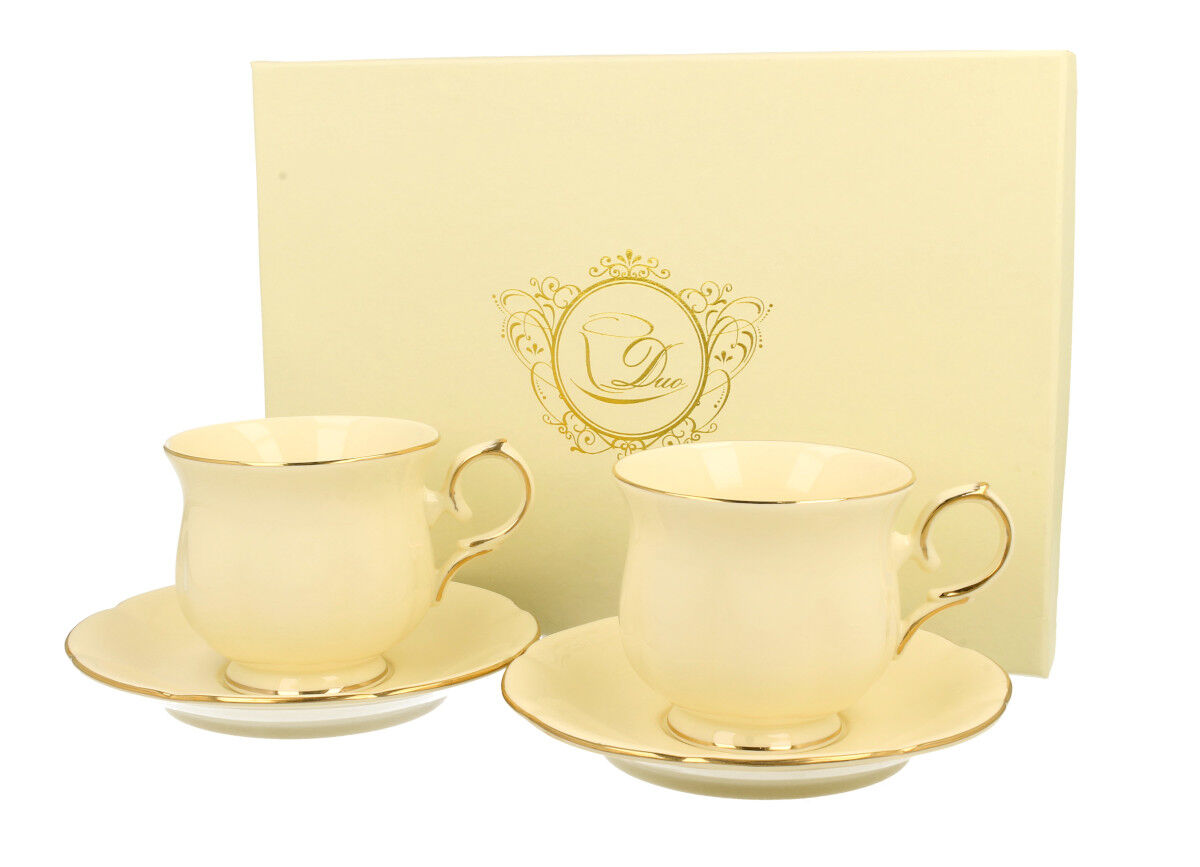 DUO ECRU 22711 2er-Set Tassen 260 ml mit Untertassen mit Untertassen, New Bone China Porzellan
