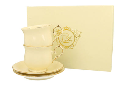 DUO ECRU 22711 2er-Set Tassen 260 ml mit Untertassen mit Untertassen, New Bone China Porzellan – Bild 2