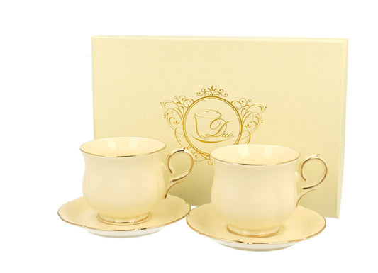 DUO ECRU 2er-Set Espressotassen 150 ml CLARK mit Untertassen, New Bone China Porzellan