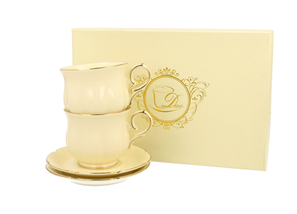 DUO ECRU 2er-Set Espressotassen 150 ml CLARK mit Untertassen, New Bone China Porzellan – Bild 2