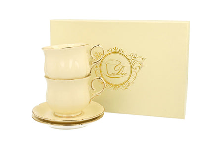 DUO ECRU 2er-Set Espressotassen 150 ml CLARK mit Untertassen, New Bone China Porzellan – Bild 2