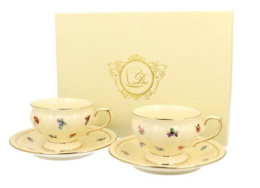 DUO ECRU 22742 2er-Set Tassen 220 ml mit Untertassen mit Untertassen, New Bone China Porzellan