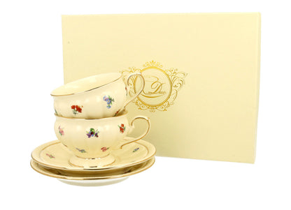 DUO ECRU 22742 2er-Set Tassen 220 ml mit Untertassen mit Untertassen, New Bone China Porzellan – Bild 2